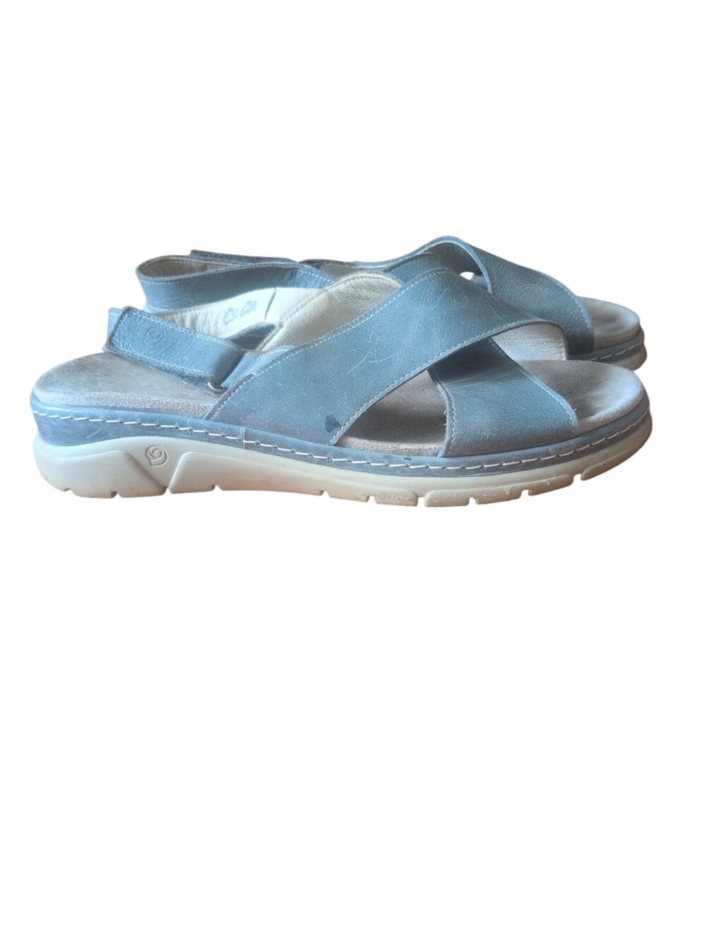 Suave Comfort Shoes Women’s EU 40 Blue Leather Sandals Adjustable Cross Strap